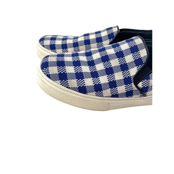 Celine Paris Womens Size EU 40 Slip On Blue Plaid Print Canvas Sneakers Shoes - Picture 8 of 16